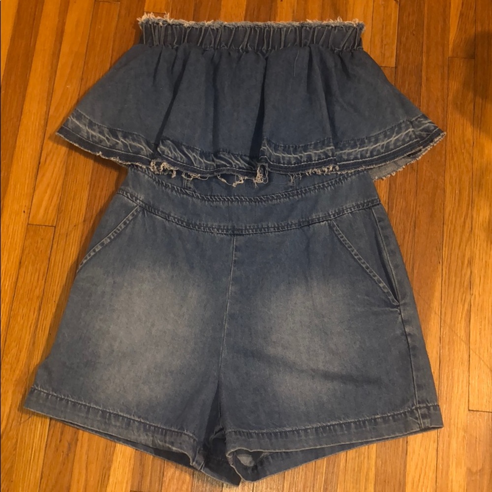 Denim short romper